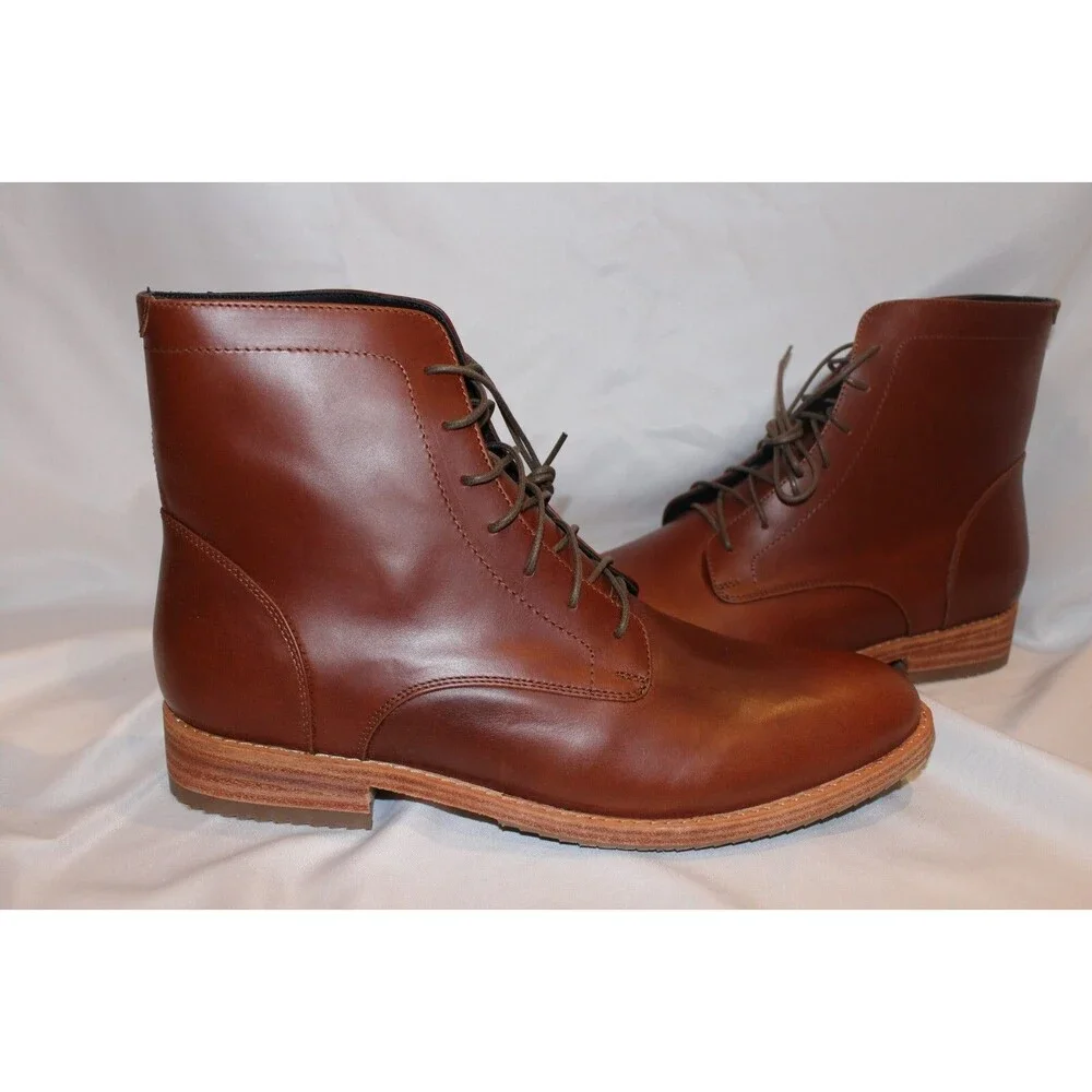 NISOLO MEN'S LACE UP ANDRES LEATHER BOOTS BRANDY $260 NIB‎